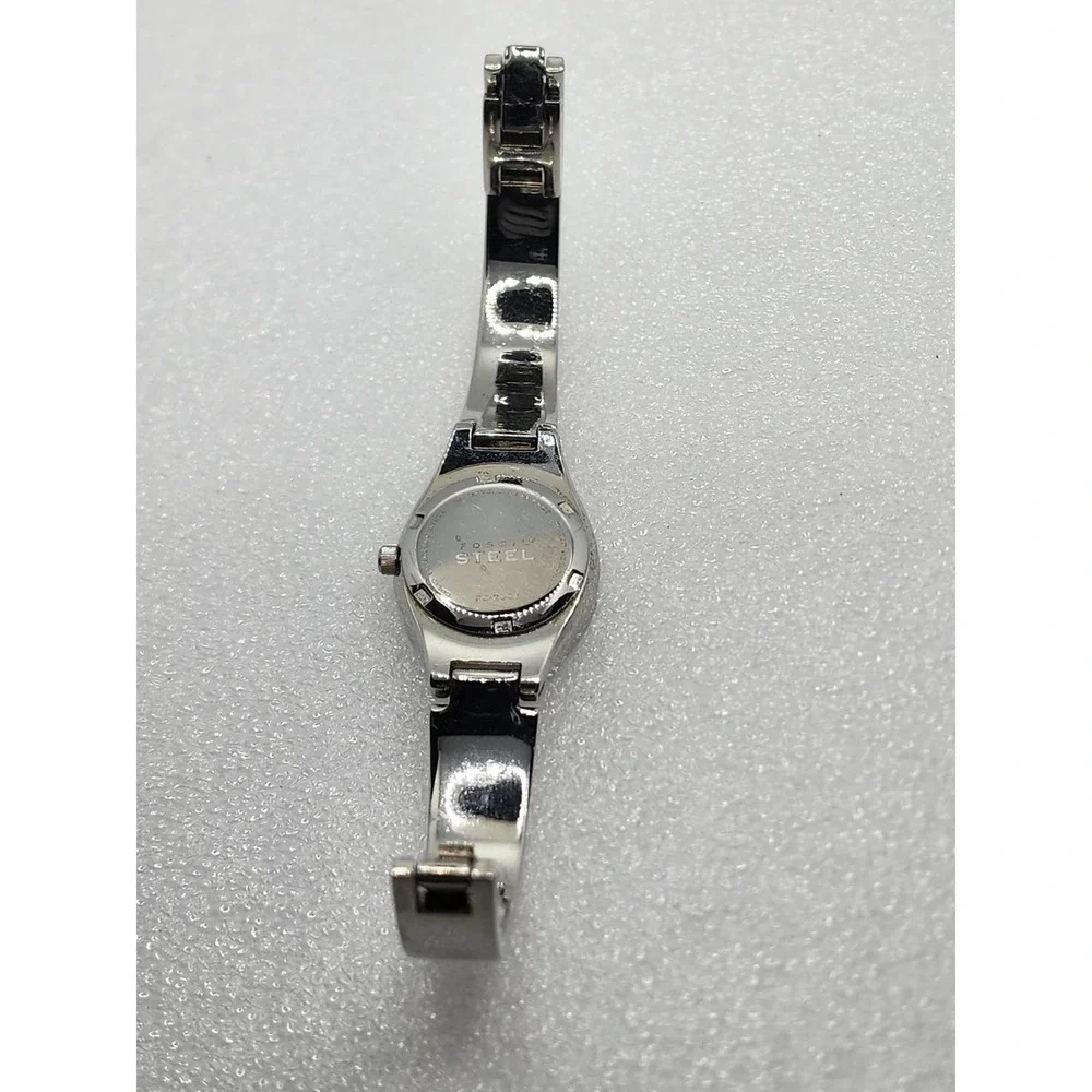 Fossil Steel Blue Watch FS-2562 Stainless Cuff Bracelet Silver Fashion Roman VTG - Picture 5 of 6